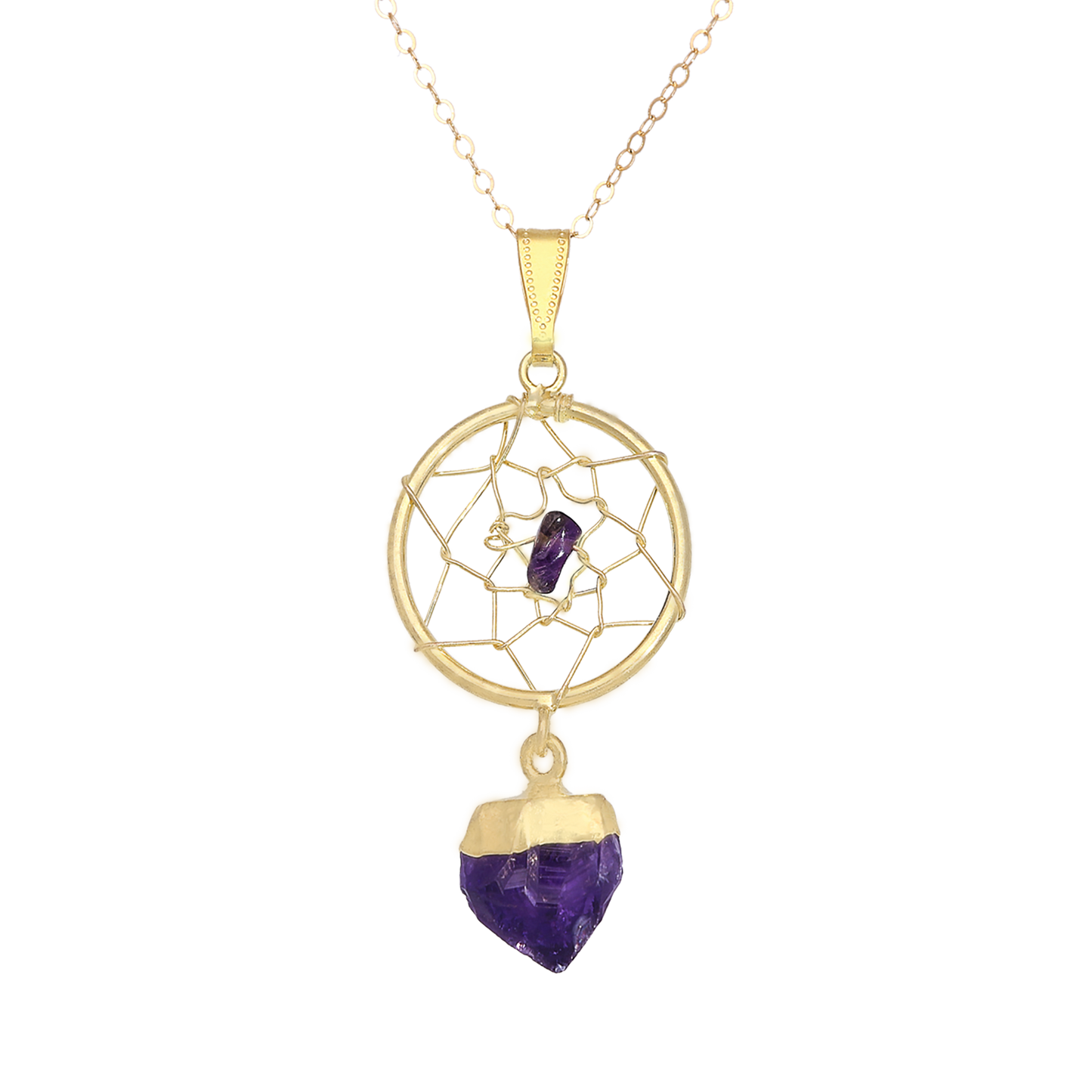 Natural Amethyst Dream Catcher Necklace