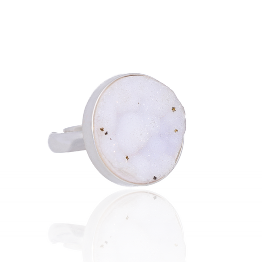 Clearance - Snow White Druzy Adjustable Ring