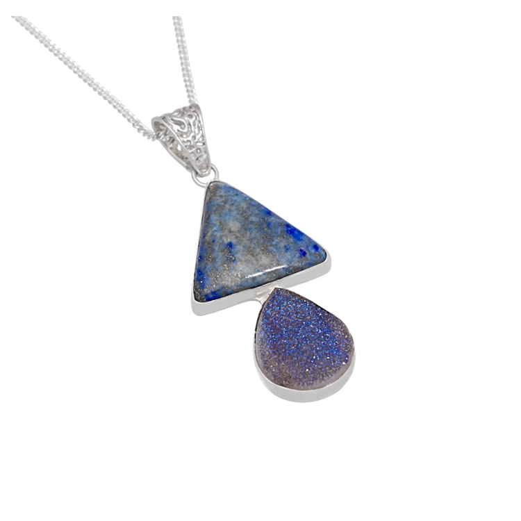 Lapis Lazuli Druzy Sterling Silver Necklace
