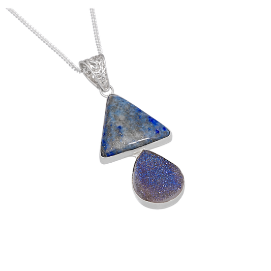 Clearance - Lapis Lazuli Druzy Sterling Silver Necklace