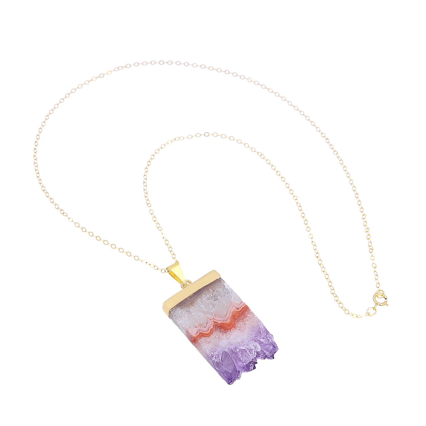Clearance - Natural Amethyst Slice Necklace Gold