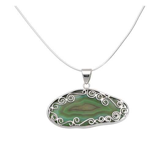 Dark Green Agate Sterling Silver Necklace
