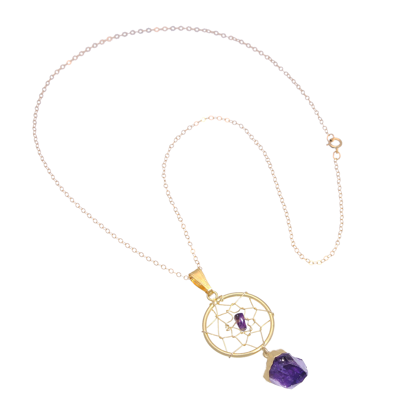 Natural Amethyst Dream Catcher Necklace