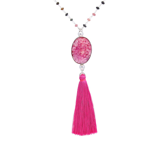 Clearance - Pink Druzy Tassel Necklace