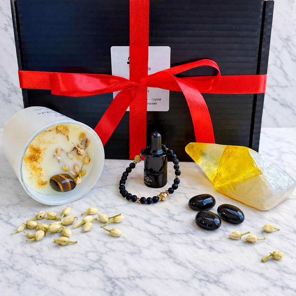 Onyx Ritual Hamper for Men – Luxury Crystal Candle, Aromatherapy Bracelet & Crystal Soap  Gift Set