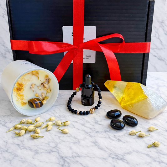 Onyx Ritual Hamper for Men – Luxury Crystal Candle, Aromatherapy Bracelet & Crystal Soap  Gift Set