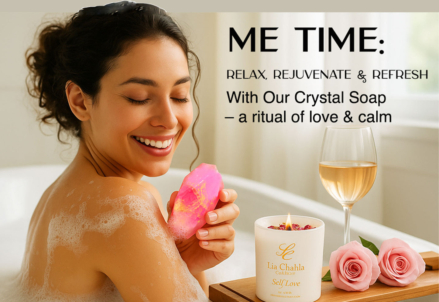 Rose Quartz Love Ritual Hamper for Women - Rose Candle, Crystal Soap & Aromatherapy Bracelet