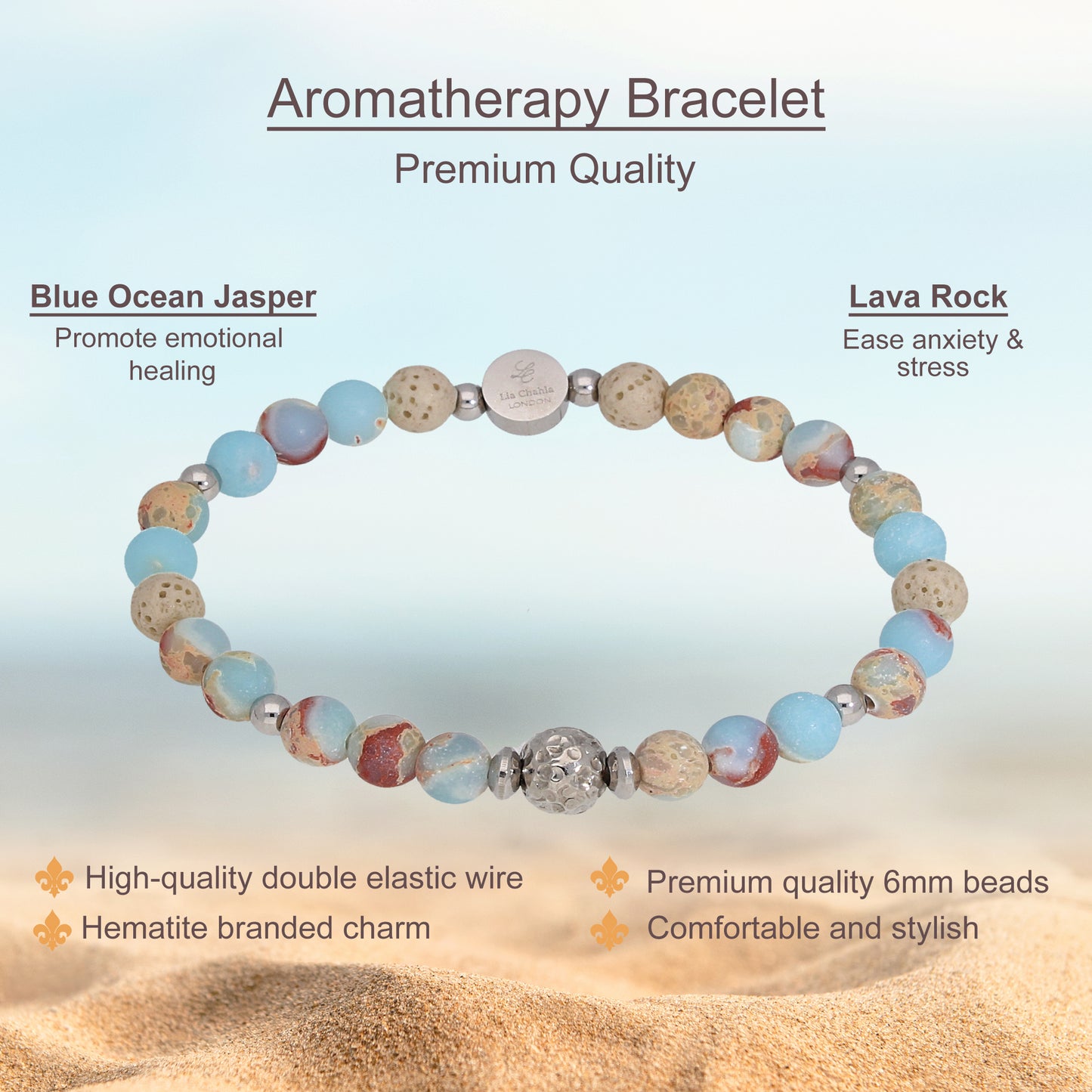 Blue Ocean Jasper Aromatherapy Bracelet with Happiness Elixir Essential Oil for Women