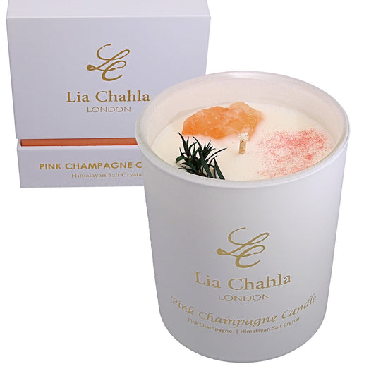 Pink Champagne Candle with Himalayan Salt Crystal