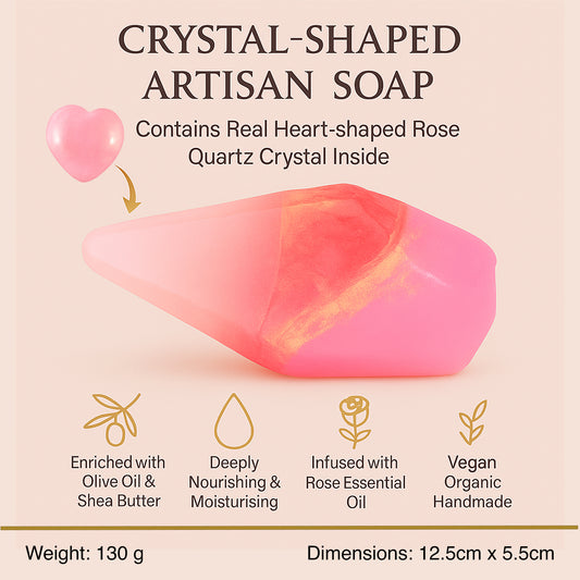 Luxury Rose Quartz Crystal Soap – Pink English Rose Gemstone Bar (130g)