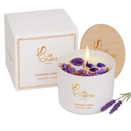 Lavender Candle with Amethyst Crystals (30 Hrs)