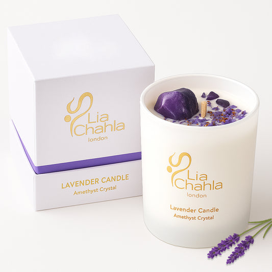 Lavender Candle with Amethyst Crystals (60 Hrs)