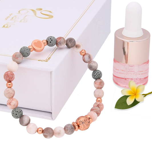 Pink Zebra Jasper Aromatherapy Bracelet with Relaxing Mist Essential Oil Gift Set