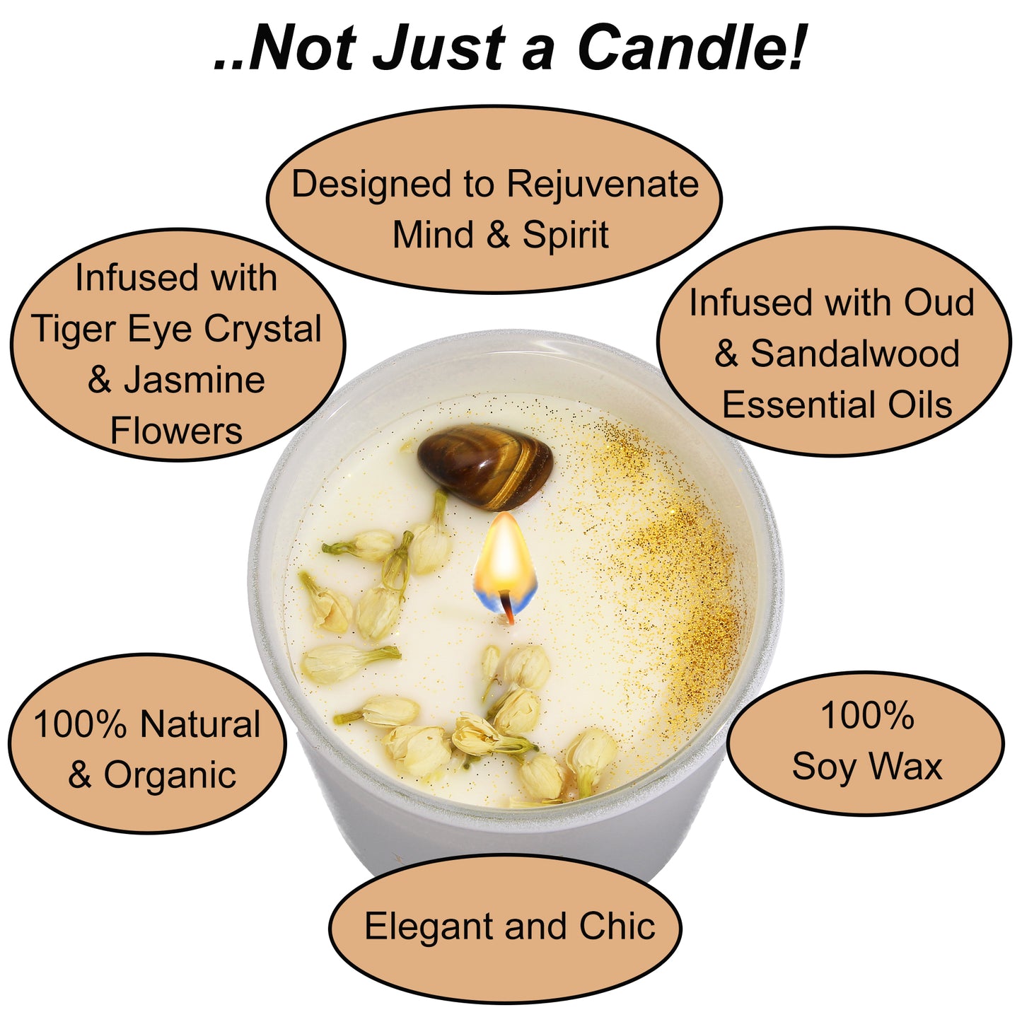 Oud Candle With Tiger Eye Crystal