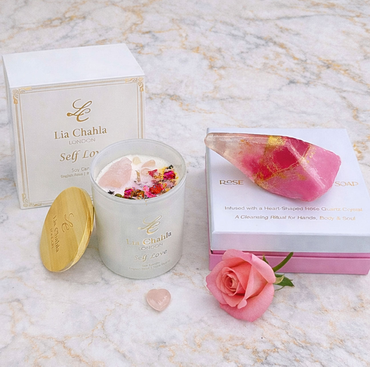 Rose Quartz Crystal Candle – English Rose Aromatherapy Luxury