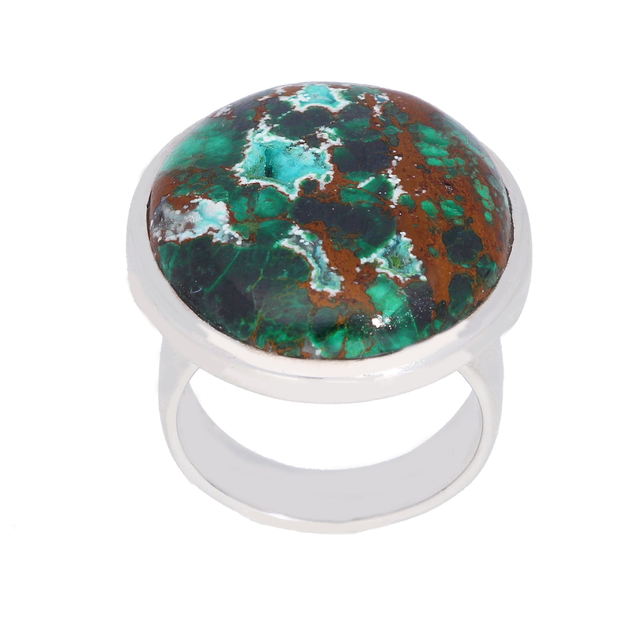 Chrysocolla Gemstone and Sterling Silver Ring, Greens, Deep Red shops and Aqua Blues - Size 6.75 - Handcrafted, Natural Gemstone Ring