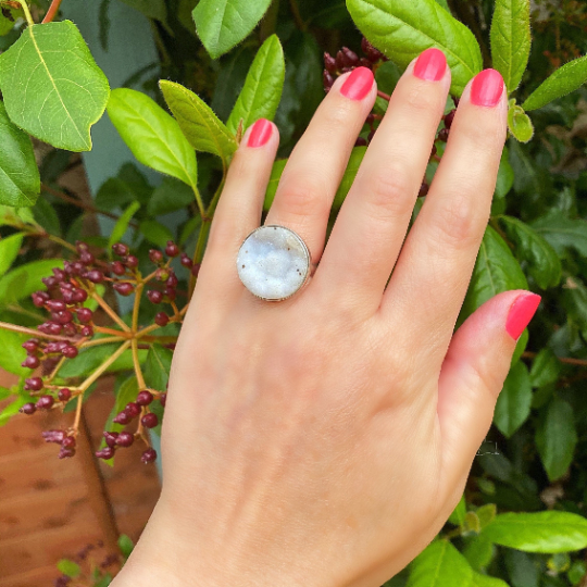 Snow White Druzy Adjustable Ring