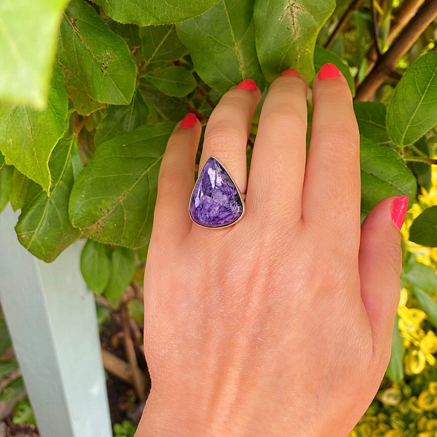 Triangular Charoite Ring