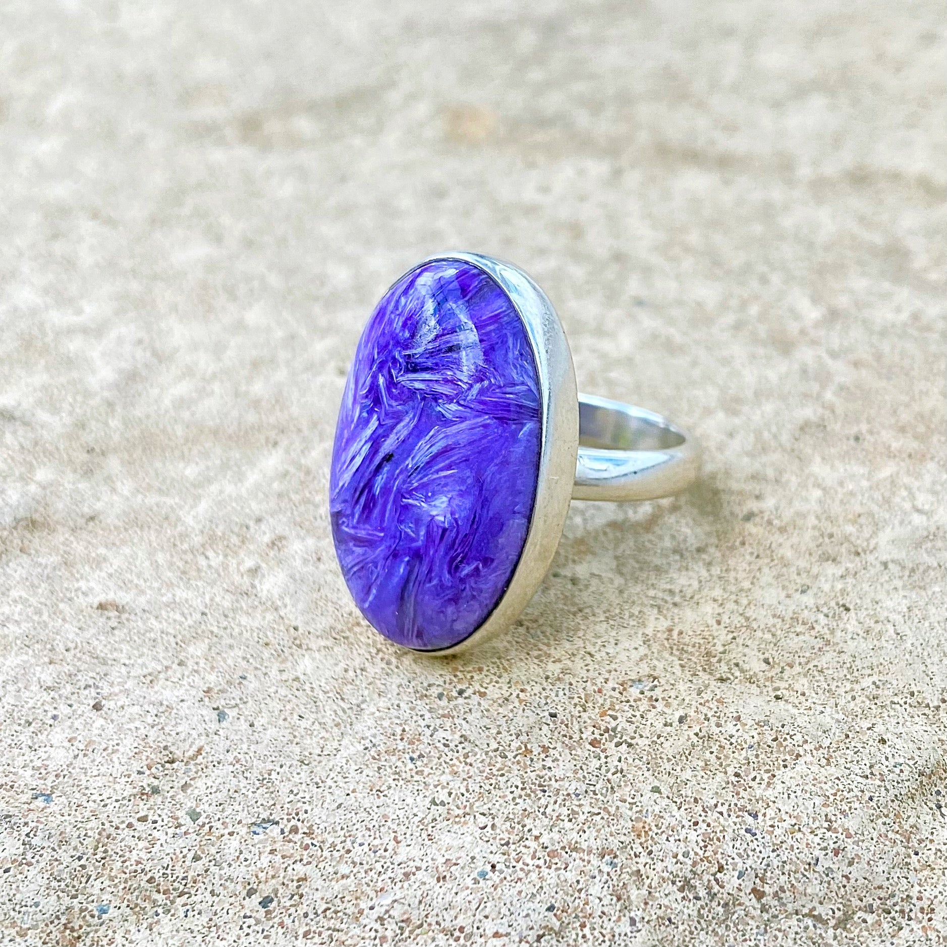 Charoite Healing Stone Ring, 925 Silver, Size on sale 7.5, with Positive Healing Energy!