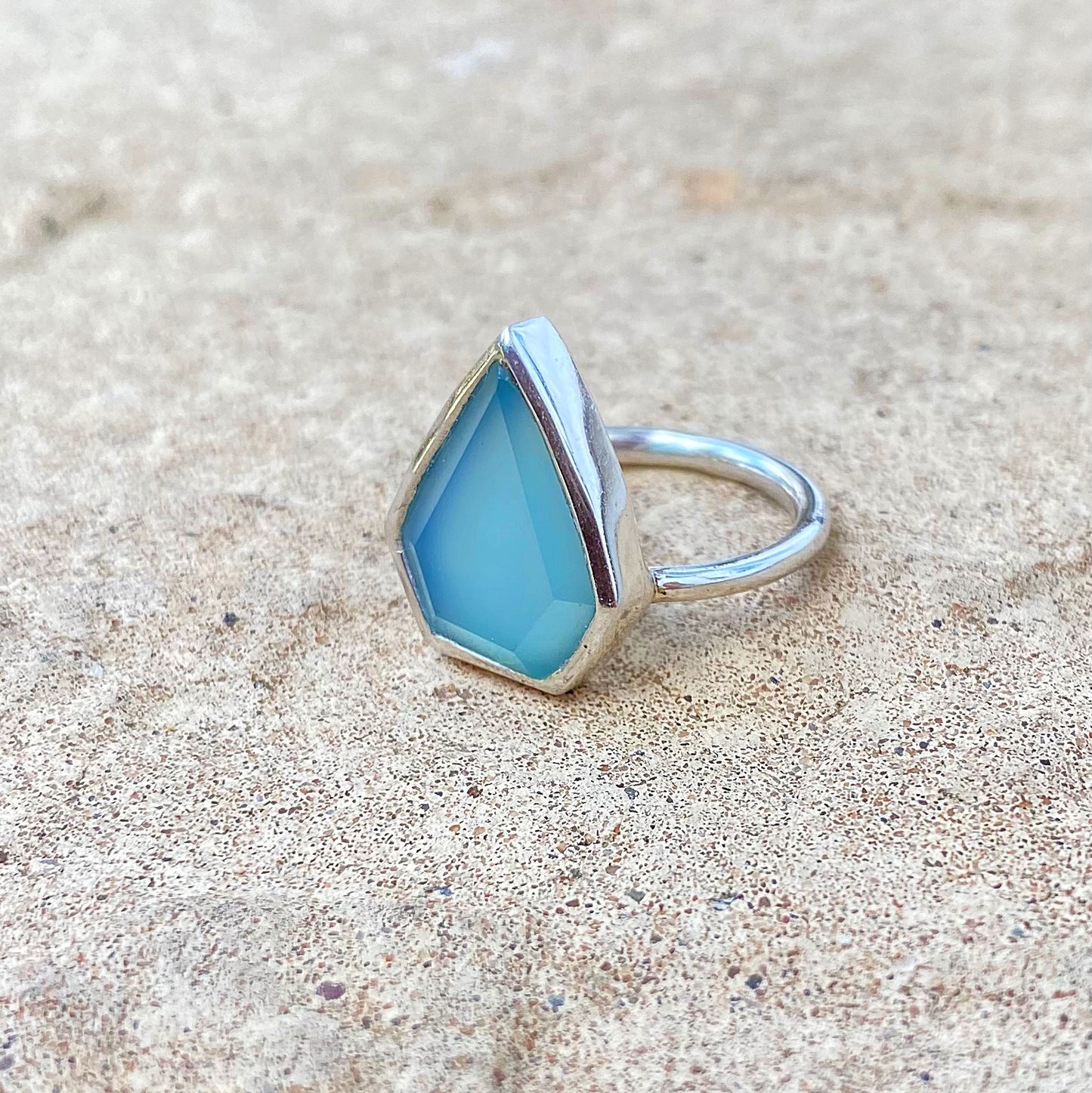 Aqua Chalcedony Sterling Silver Ring