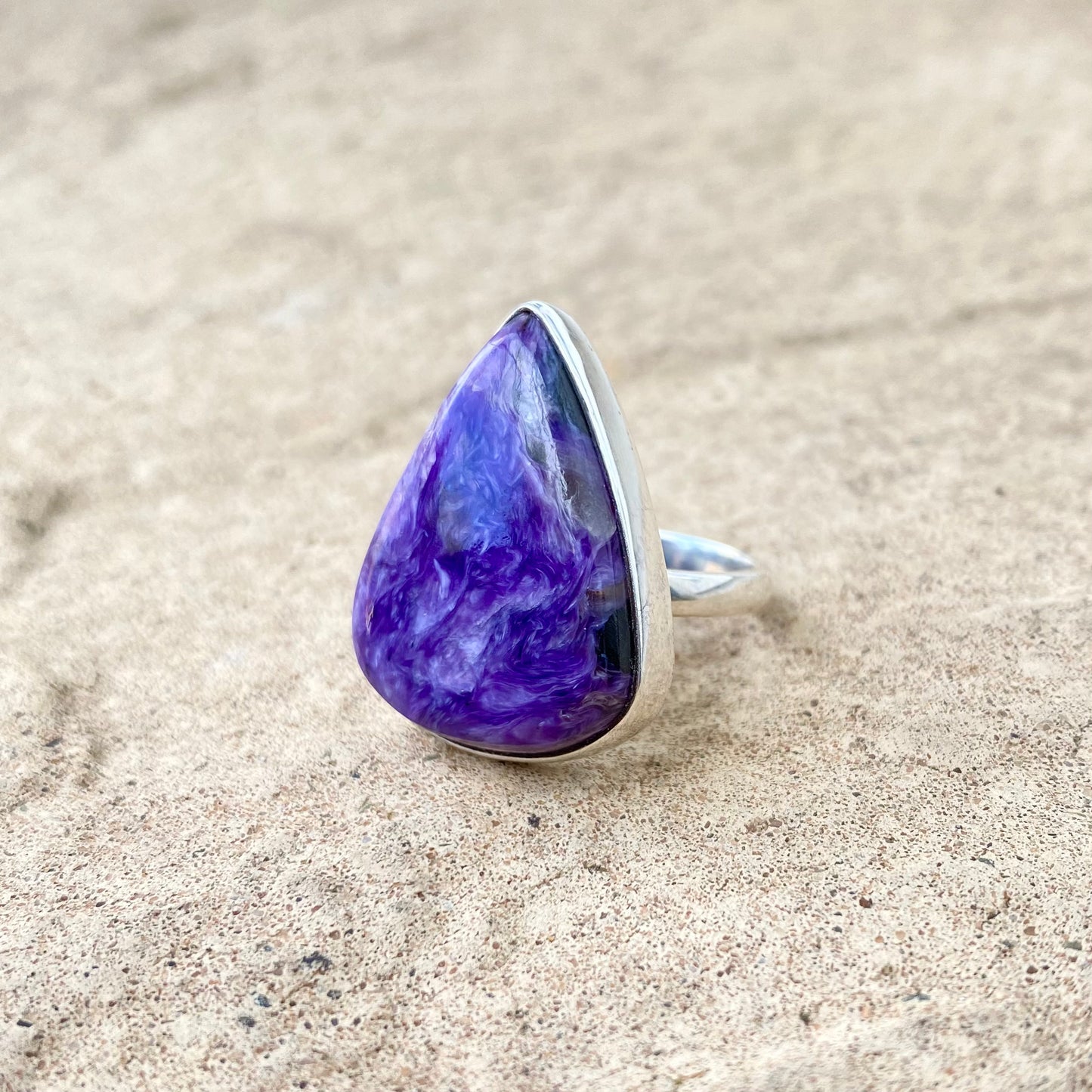 Triangular Charoite Ring