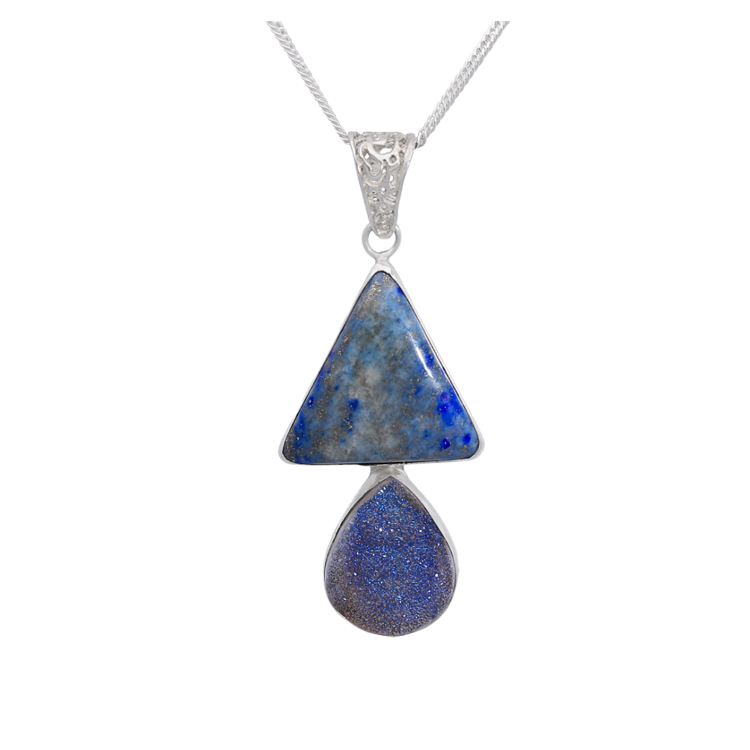 Lapis Lazuli Druzy Sterling Silver Necklace