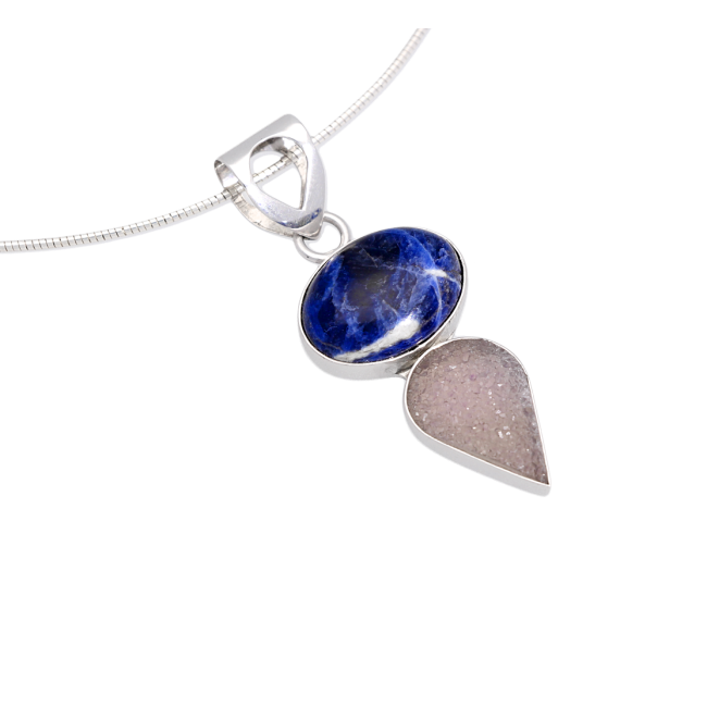 Sodalite Druzy Sterling Silver necklace