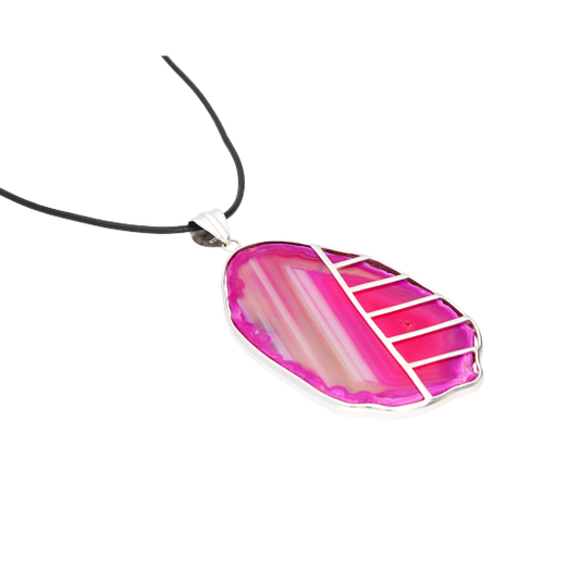 Striped Pink Agate Sterling Silver Necklace