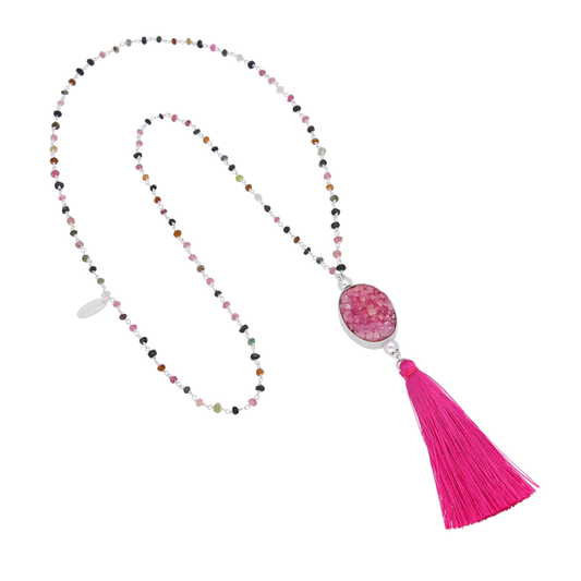 Pink Druzy Tassel Necklace