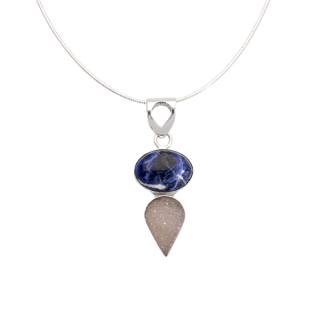 Sodalite Druzy Sterling Silver necklace