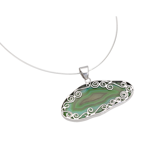 Dark Green Agate Sterling Silver Necklace