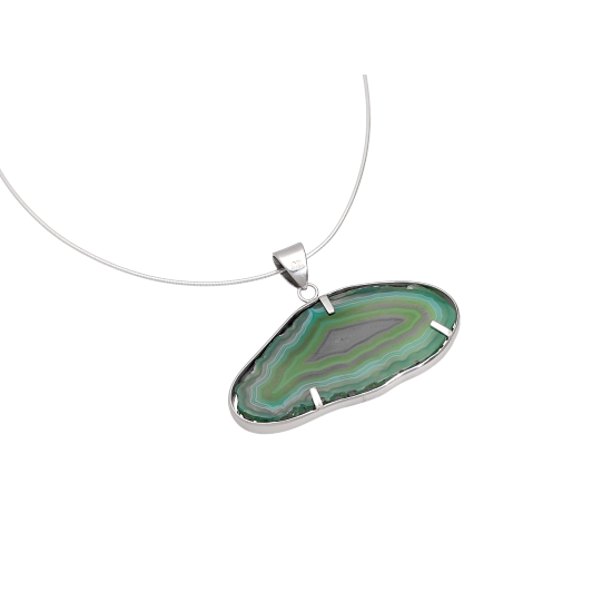 Dark Green Agate Sterling Silver Necklace