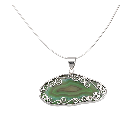 Dark Green Agate Sterling Silver Necklace